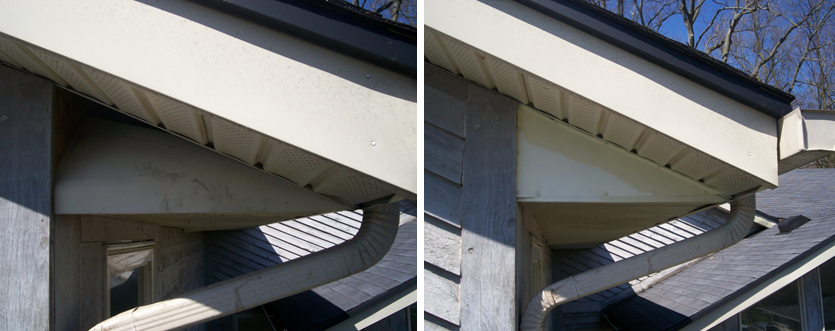 A soffit damaged but repaired with exclusion