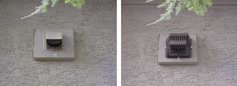 A dryer vent, formerly open but now excluded